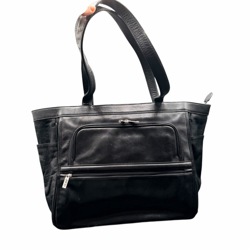Clava Black Leather Large Tote Bag Work Laptop Shoulder Carryall